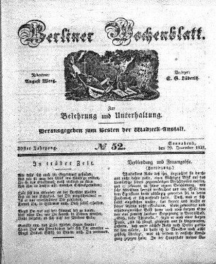 No. 52, Sonnabend, den 29. December 1838.