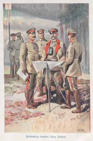 Hindenburg inmitten seines Stabes