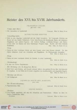 Meister des XVI. bis XVIII. Jahrhunderts (Nr. 1-43)