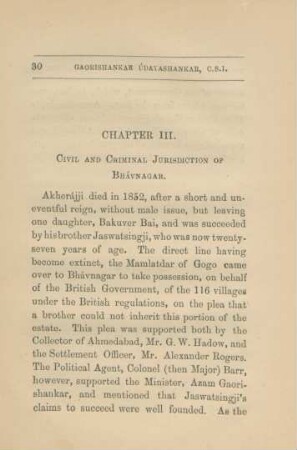 Chapter III. Civil and criminal jurisdiction of Bhávnagar