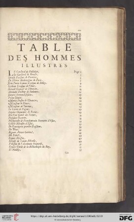 Table des hommes illustres