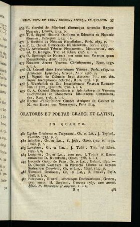35-51, Oratores Et Poetae Graeci Et Latini, In Quarto. - Philologi Graeci Et Latini, Grammatici, Critici Et Miscellanei, In Quarto.