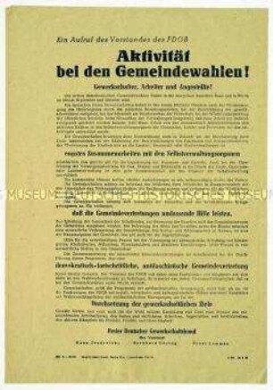 Aufruf des FDGB-Vorstandes zu aktiver Mitarbeit im Vorfeld der Gemeindewahlen 1946