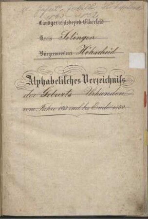 Dezennaltabellen 1843 - 1852 Geburten, Heiraten und Sterbefälle Höhscheid