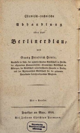 Chemisch-technische Abhandlungen, 2. Chemisch-technische Abhandlung über das Berlinerblau