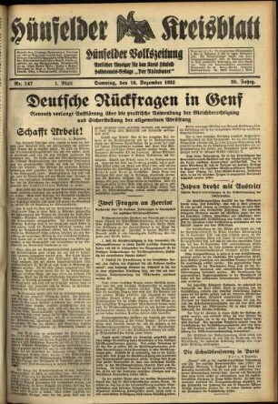 Erste Ausgabe vom Samstag, den 10. Dezember 1932.