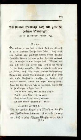 Am zweiten Sonntage nach dem Feste der heiligen Dreieinigkeit.