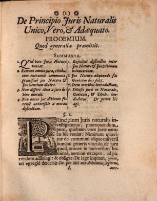 Tractatus Juris Gentium, De Principio Juris Naturalis Unico, Vero, Et Adaequato, 1. Ubi fundamentum iuris naturae, et obligationum origo ... exponitur ...