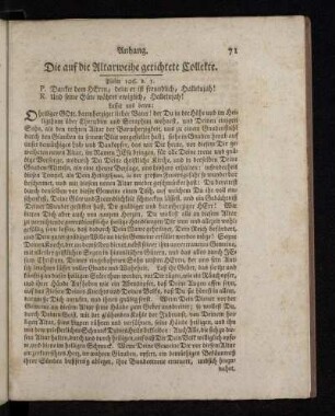 Die auf die Altarweihe gerichtete Collekte.