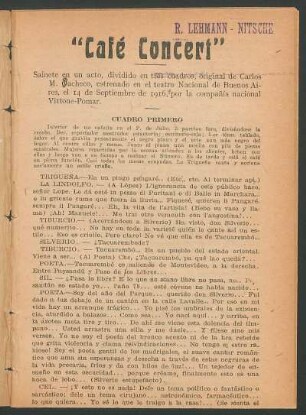 1918002700: Café concert : sainete en un acto, dividido en tres cuadros