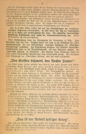 "Das ist der Arbeit heil'ger Krieg"