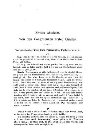 Zweiter Abschnitt. Von den Congruenzen ersten Grades.