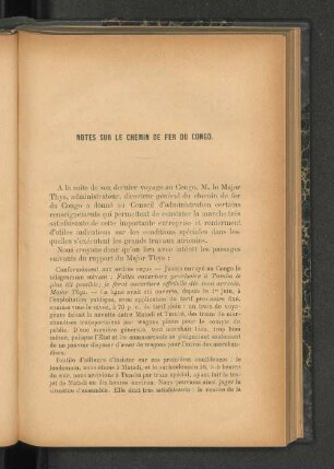 Notes sur le Chemin de fer du Congo.
