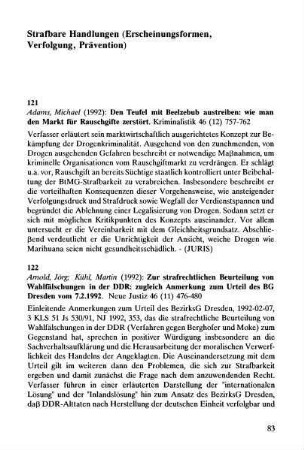 83-102, Strafbare Handlungen (Erscheinungsformen, Verfolgung, Prävention)
