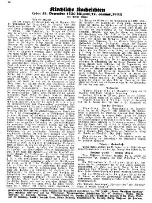 Kirchliche Nachrichten : vom 13. Dezember 1930 bis zum 12. Januar 1931