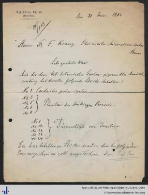Brief von Wilhelm Carl Heinrich Grosser an Friedrich Krantz