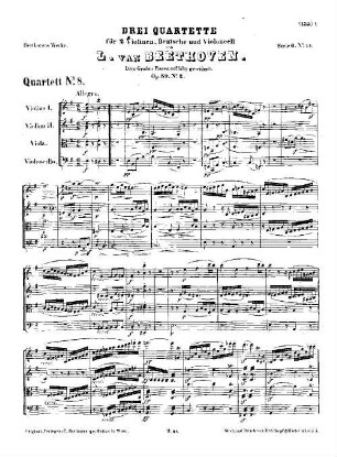 Beethoven's Werke, 44 = Serie 6: Quartette für 2 Violinen, Bratsche und Violoncell. Quartett : op. 59,2