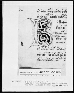 Monastisches Antiphonale — Initiale B(ene), Folio 104verso