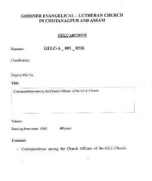 Correspondence among the Church Officers of G.E.L.Church Ranchi