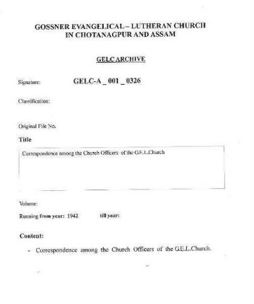 Correspondence among the Church Officers of G.E.L.Church Ranchi