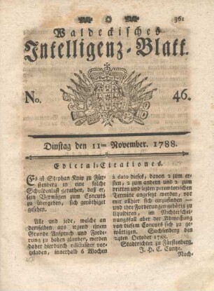 No. 46. Dinstag den 11ten November 1788