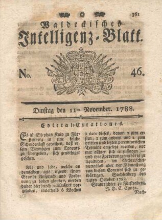No. 46. Dinstag den 11ten November 1788