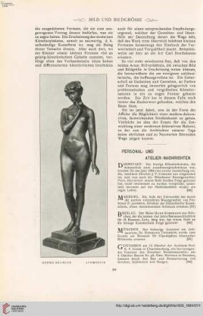 Personal- u. Atelier-Nachrichten - Denkmäler - Von Ausstellungen und Sammlungen - Kunstliteratur