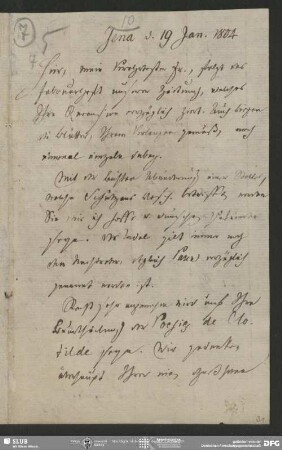 Eigenh. Brief von Heinrich Carl Abraham Eichstaedt an August Wilhelm von Schlegel, Jena, 19.01.1804