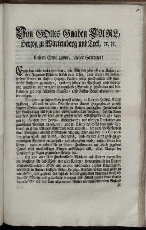 Von Gottes Gnaden Carl, Herzog zu Würtemberg und Teck ...