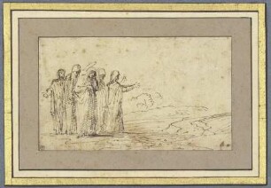 Maria mit vier heiligen Frauen in einer Landschaft