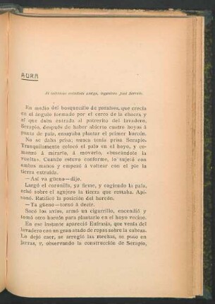 Aura : Al talentoso estadista amigo, ingeniero José Serrato.
