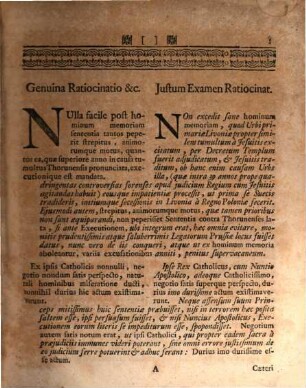 Iustum examen ratiocinationis circa decretum ... in negotio Thorunensi a 1724 agitato ... publice exhibitum