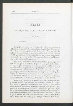 Discurso del Presidente del Concejo Municipal de Quito