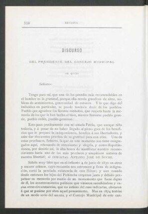 Discurso del Presidente del Concejo Municipal de Quito