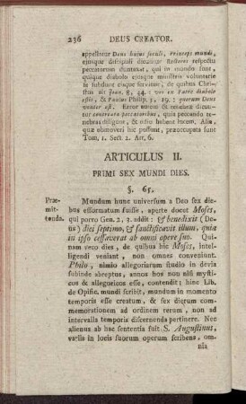 Articulus II. Primi Sex Mundi Dies.