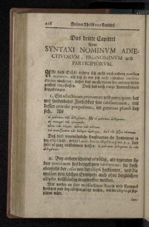 Das dritte Capittel Vom Syntaxi Nominvm Adiectivorvm, Pronominvm und Participiorvm.