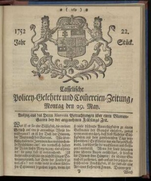 22. Stueck, Montag den 29. May 1752