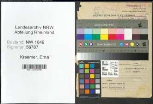 Entnazifizierung Erna Kraemer , geb. 09.08.1896 (Postbeamtin)