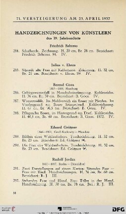 Handzeichnungen von Künstlern (Nr. 284-300)