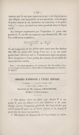 Concours d'admission a l'École Centrale.