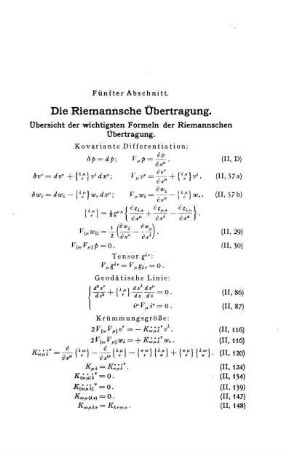 Übersicht der wichtigsten Formeln der Riemannschen Übertragung.