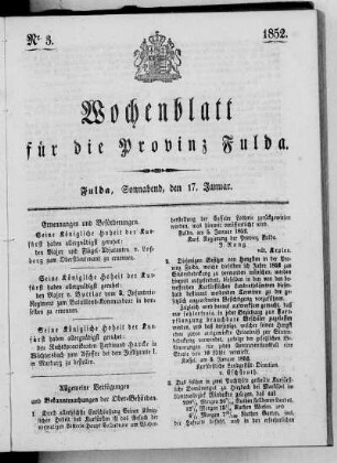 Nr. 3, Ausgabe vom 17. Januar 1852