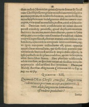 Quaestio XIII. Quomodo Deus Christi crucifixi Sanguinem redemtionis pretium acceptare potuerit, cum alias sanguinem humanum effundere prohibuit?
