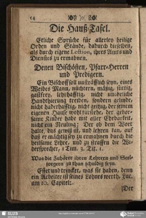 Die Hauß-Tafel