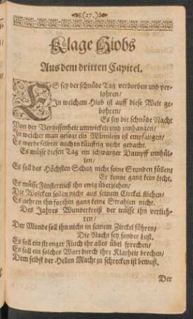 Klage Hiobs Aus dem dritten Capitel.