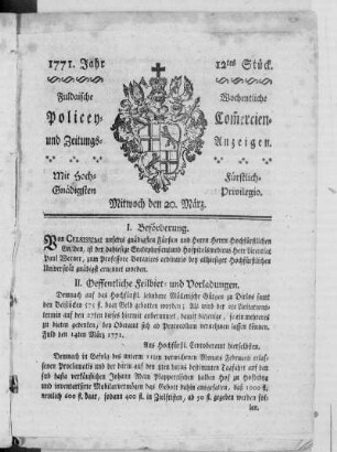 12tes Stück, Ausgabe vom 20. März 1771