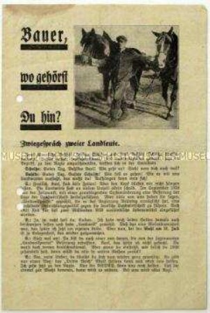 Aufruf der Deutschnationalen Volkspartei an Landwirte zur Reichstagswahl am 31. Juli 1932