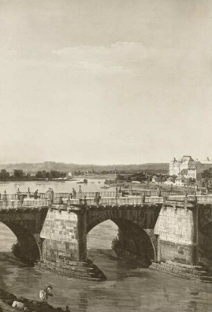 Dresden vom linken Elbufer oberhalb des Altstädter Brückenkopfes