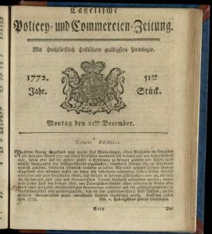 51tes Stueck, Montag den 21ten December 1772