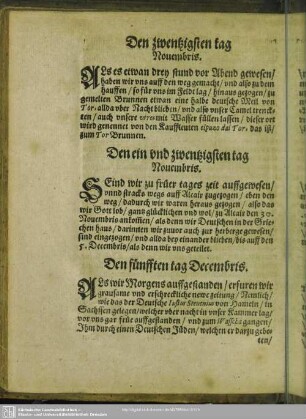 Den zwentzigsten tag Novembris. - Den fünfften tag Decembris